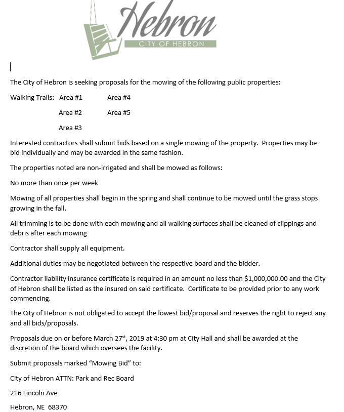 WALKING TRAILS MOWING BIDS